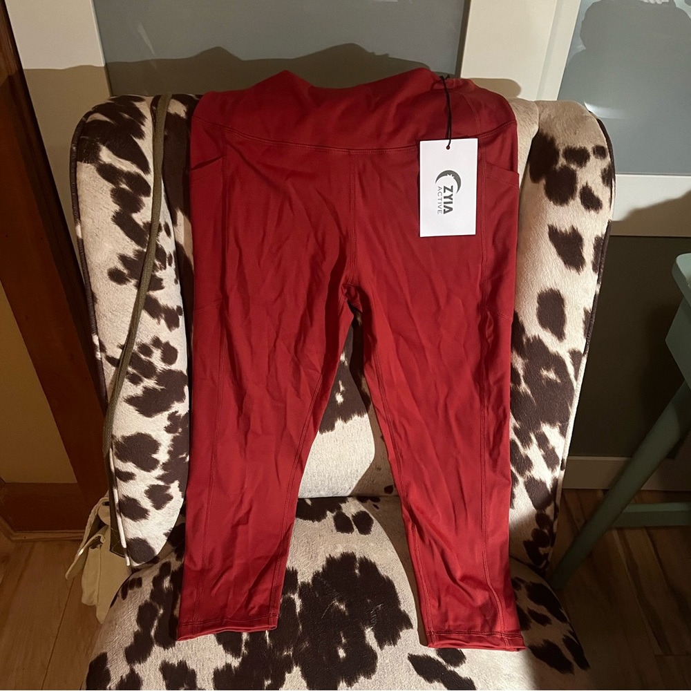 Red Hi-Rise Capris with Pockets